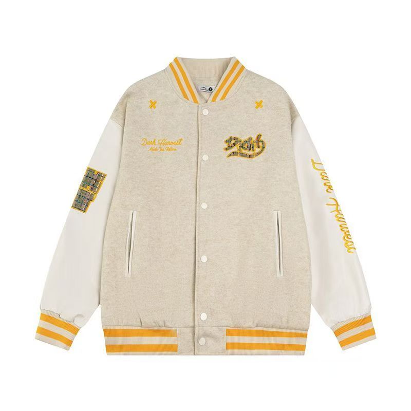 秋2025美式复古高街刺绣棒球服宽松撞色夹克外套男102B-JK833P75,男装夹克,星座102B