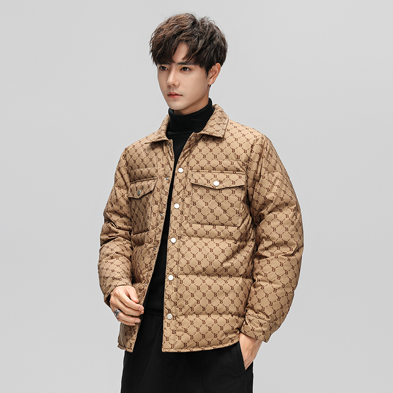 冬款羽绒服男字母logo翻领加厚按扣短款外套羽绒衣102B-Y5328P155，男装羽绒服，星座102B