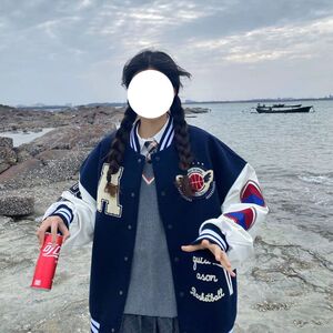 春款外套韩版宽松ins刺绣拼接美式复古棒球服外穿102B-W9913P75图片