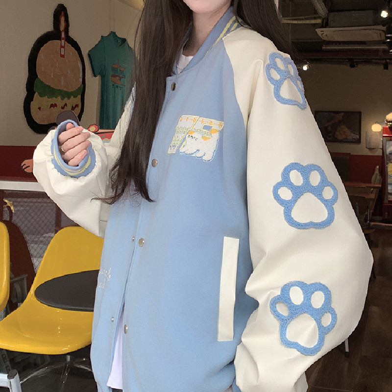 秋2025复古猫咪刺绣棒球服外套情侣宽松夹克上衣潮102B-JK821P78,男装夹克,星座102B