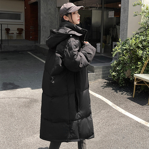 加厚潮男大领子连帽中长情侣款宽松保暖羽绒服男女102B-Y5932P185图片