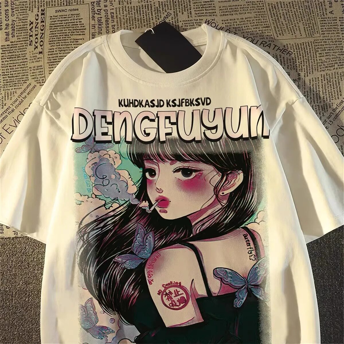 重磅纯棉短袖T恤男女美式卡通印花情侣小众半袖上衣102B-T7618P30,男装T恤,星座102B