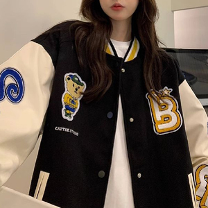 棒球服宽松小熊字母logo外套休闲宽松夹克男女上衣102B-JK7805P75图片