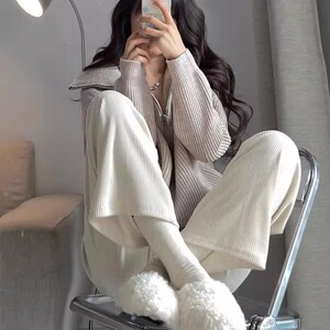 厚款原版欧棉绒阔腿裤直筒拖地灯芯绒休闲裤102B-K1342P48加绒55图片