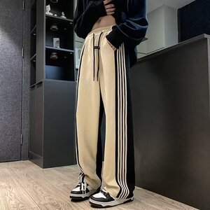 青春流行直筒型男休闲裤拼色运动裤条纹直筒宽松裤102B-K4141P55图片