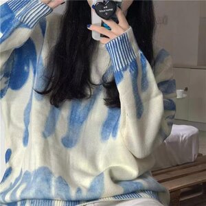 秋2025宽松印花毛衣男女慵懒风套头针织衫潮流上衣102B-M2847P55图片
