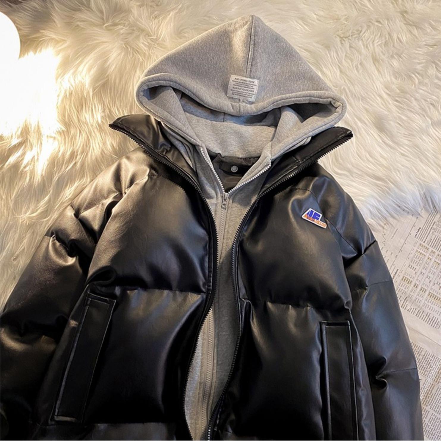 冬假两件棉服宽松保暖百搭连帽棉袄PU皮潮棉衣外套102B-M4838P95,男装棉衣,星座102B