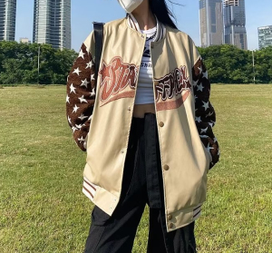 针织拼接PU港风刺绣棒球服外套设计感高街夹克男女102B-JK3117P85图片