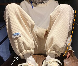 灯芯绒哈伦裤男女秋冬加绒加厚学生韩版休闲裤102B-K251P45加绒50图片