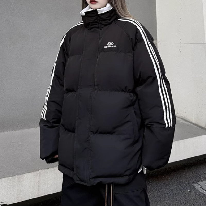 韩式简约棉服拼色三杠条纹加厚情侣面包服棉衣外套102B-M3502P118图片