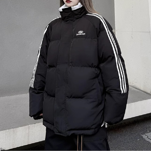 韩式简约棉服拼色三杠条纹加厚情侣面包服棉衣外套102B-M3502P118图片