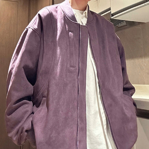 秋25复古麂皮绒棒球服男女休闲宽松飞行员夹克外套102B-JK6609P85图片