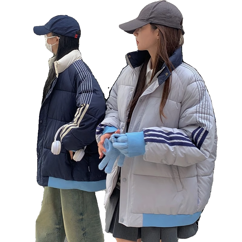 学院风潮牌三条杠拼接棉服宽松保暖韩版情侣冬棉衣102B-M6005P98,男装棉衣,星座102B