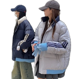 学院风潮牌三条杠拼接棉服宽松保暖韩版情侣冬棉衣102B-M6005P98，男装棉衣，星座102B