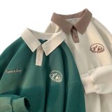 2024秋POLO翻领卫衣学生薄款美式复古上衣情侣外套102B-W3006P48，男装卫衣，星座102B