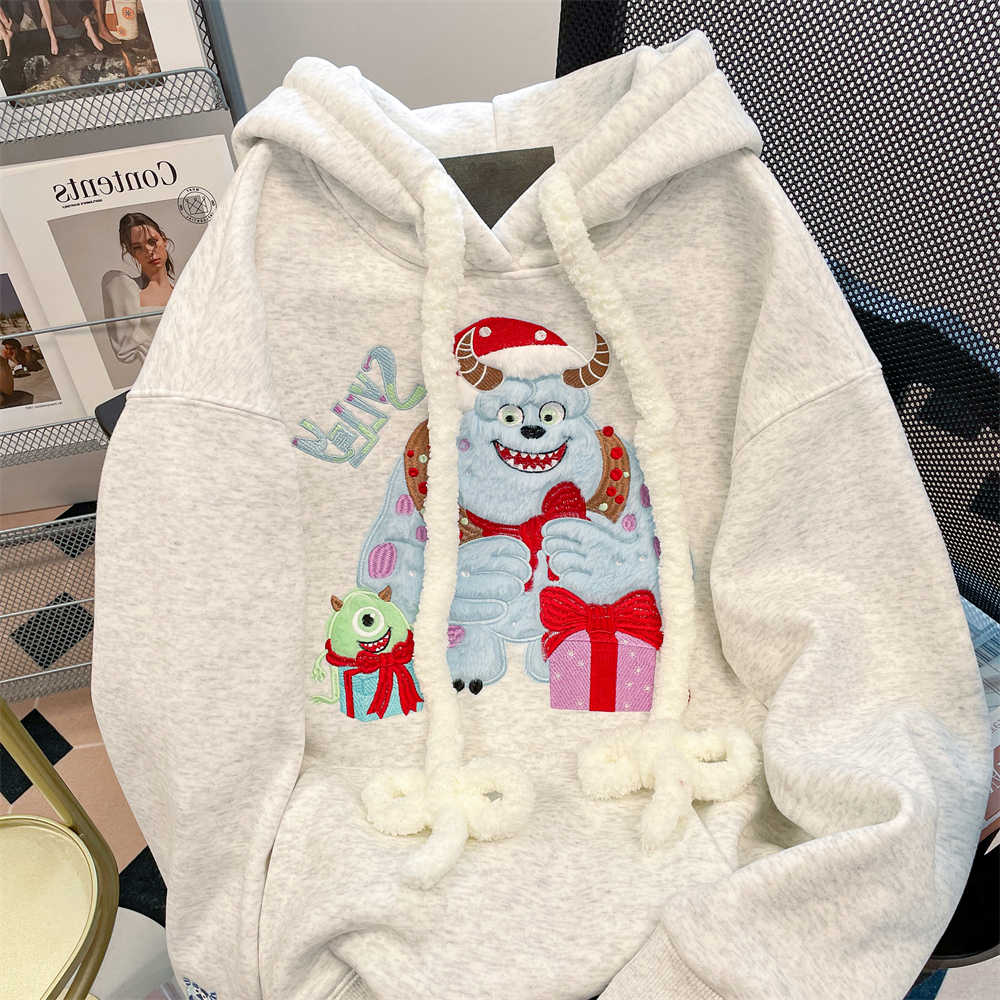 加绒圣诞卡通刺绣卫衣男女减龄连帽上衣外套102B-W2764P58加绒68，女装短外套，星座102B