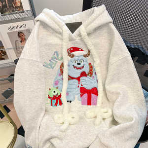 加绒圣诞卡通刺绣卫衣男女减龄连帽上衣外套102B-W2764P58加绒68，女装短外套，星座102B