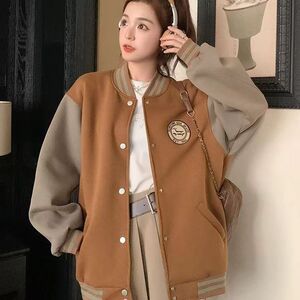 秋25美式慵懒学院风棒球服外套撞色宽松休闲夹克102B-JK873P75图片