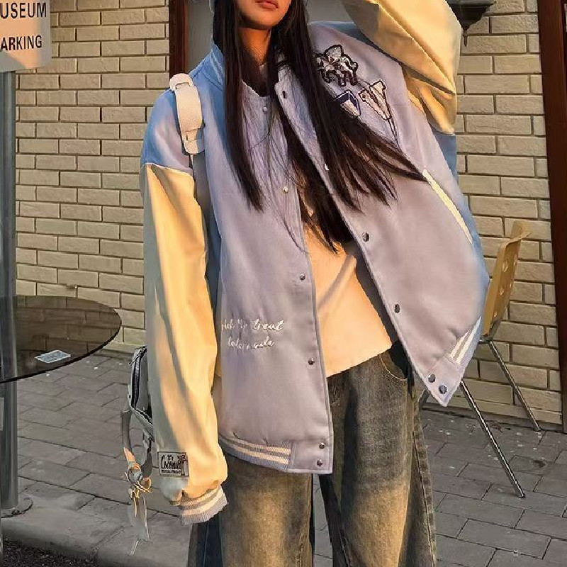 潮字母刺绣棒球服夹克设计感图案学院风情侣外套102B-JK584P78,男装夹克,星座102B