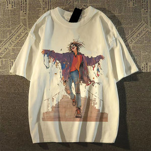 纯棉精梳美式艺术小丑印花短袖t恤男女宽松T恤潮流102B-T1740P30图片