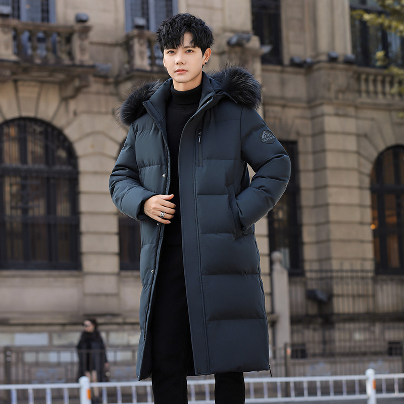 白鹅羽绒服男连帽真毛领中长款加厚外套情侣羽绒衣102B-Y8818P355，男装羽绒服，星座102B