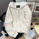 加厚美式复古腊肠狗满刺绣开衫外套连帽卫衣102B-W2763P55加绒65，女装短外套，星座102B