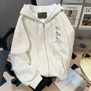 加厚美式复古腊肠狗满刺绣开衫外套连帽卫衣102B-W2763P55加绒65图片