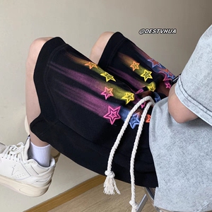 星星发泡美式潮流运动裤学生韩版宽松百搭篮球五分裤102B-K212P30图片