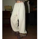 加绒撞色格子直筒长裤秋冬学生休闲裤运动裤102B-K518P45加绒55，女装休闲裤，星座102B