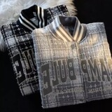 秋2025双层原版刺绣十字架棒球服宽松pu皮拼接夹克102B-JK333P78，男装夹克，星座102B