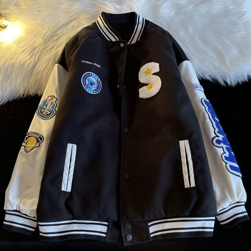 秋韩版复古学院风拼接宽松休闲棒球服夹克运动外套102B-W8002P75,男装夹克,星座102B