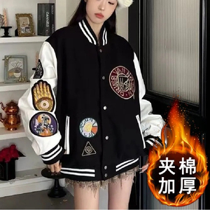 加厚防水秋冬美式复古高街徽章棒球服夹克外套男女102B-JK8353P88图片