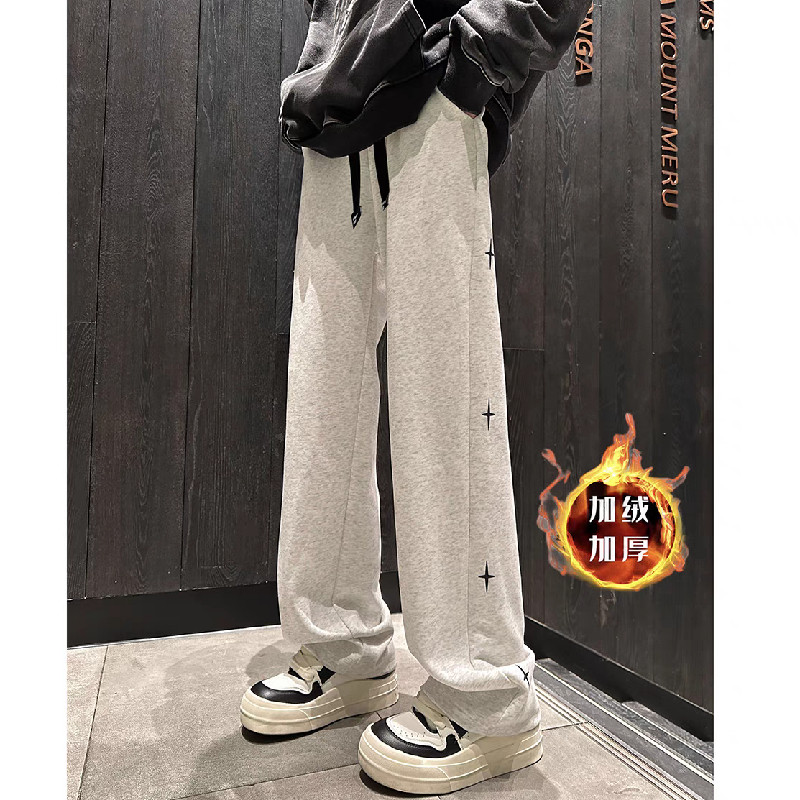 星星印花直筒裤秋冬学生韩版休闲运动加绒长裤男女102B-K839P48,男装卫衣,星座102B