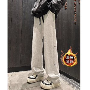 星星印花直筒裤秋冬学生韩版休闲运动加绒长裤男女102B-K839P48图片