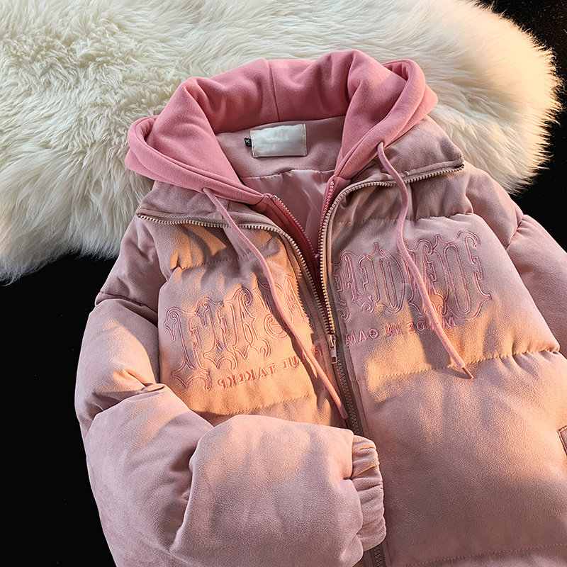 潮牌字母刺绣假两件棉服男女冬宽松ins炸街外套潮102B-M6810P105,男装棉衣,星座102B