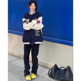 棒球服外套美式藏青色撞色拼接潮牌情侣飞行员夹克102B-JK5056P75，男装夹克，星座102B
