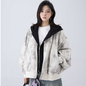 秋25美式潮牌扎染假两件连帽夹克情侣宽松街头外套102B-JK8841P85图片