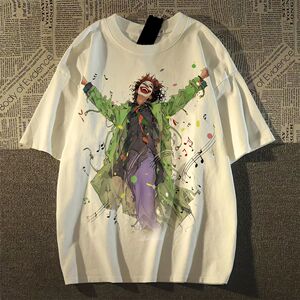 纯棉美式潮小丑印花短袖t恤男女夏oversize情侣102B-T2124P30图片
