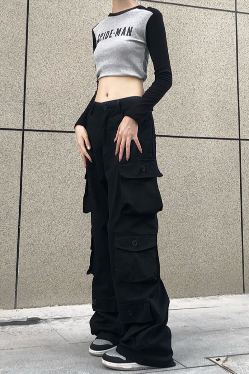 美式复古高街直筒重工多口袋工装裤高腰休闲裤子102B-K8088P78,女装休闲裤,星座102B