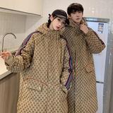 韩高订面料logo连帽羽绒服情侣中长款冬加厚外套102B-Y909P295，男装羽绒服，星座102B
