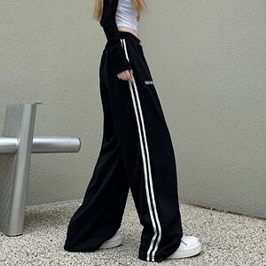 2024秋运动风条杠抽绳束腿休闲裤男女运动裤宽松潮102B-K222P50图片
