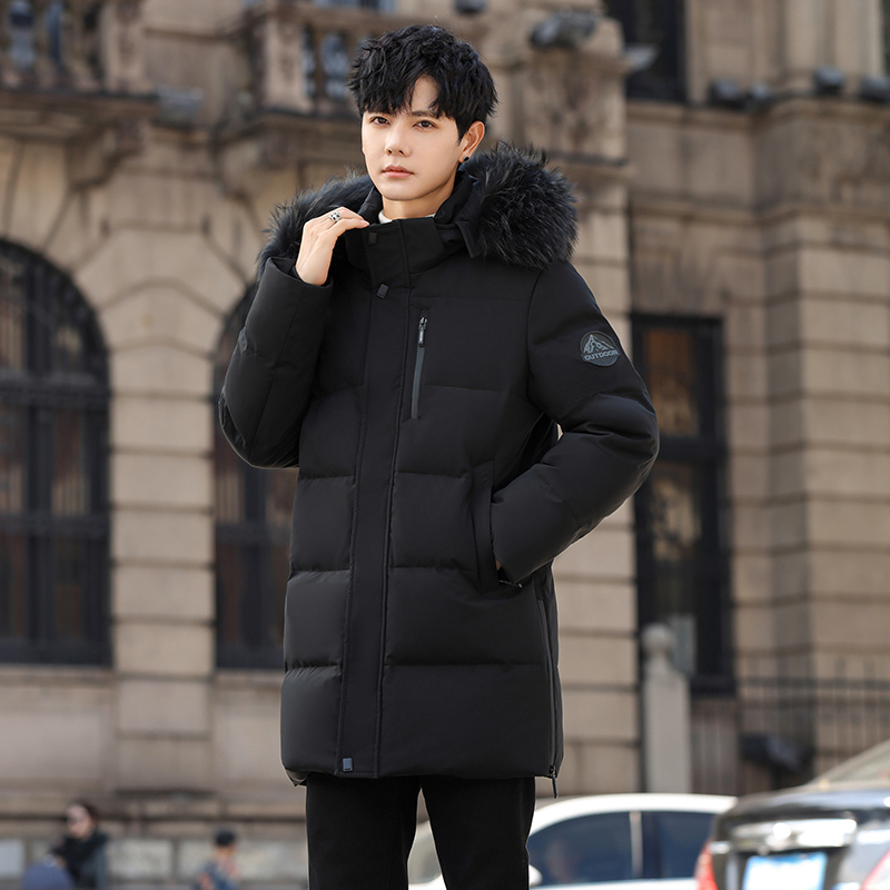 白鹅羽绒服男连帽真毛领中长款加厚外套情侣羽绒衣102B-Y8817P335，男装羽绒服，星座102B