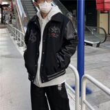 原版秋2025棒球服皮袖外套潮牌高街hiphop嘻哈夹克102B-JK605P75，男装夹克，星座102B