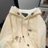 加厚刺绣连帽卫衣秋冬慵懒风可爱外套上衣102B-W2760P55加绒65，女装短外套，星座102B