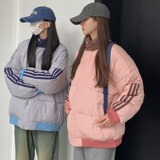 学院风潮牌三条杠拼接棉服宽松保暖韩版情侣冬棉衣102B-M6005P98，男装棉衣，星座102B