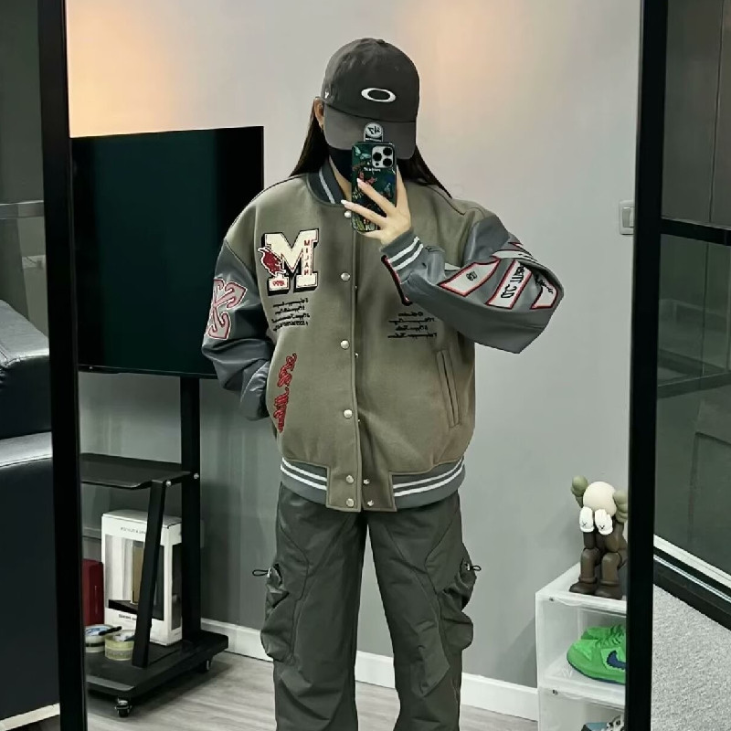 秋2025毛巾绣毛尼拼皮宽松棒球服外套米兰刺绣夹克102B-W8935P95,男装夹克,星座102B