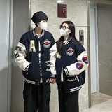 秋2025情侣PU皮袖龙凤尼毛巾绣双层棒球服夹克潮牌102B-JK829P75，男装夹克，星座102B