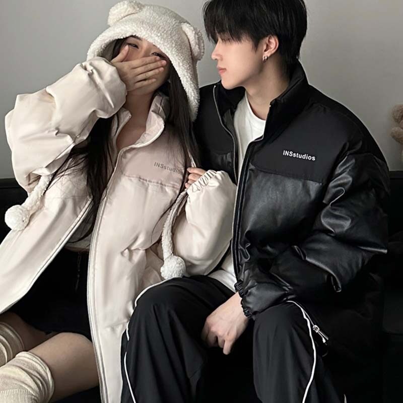 韩版立领宽松休闲港风加厚保暖拼接棉衣外套男女102B-M2507P108图片