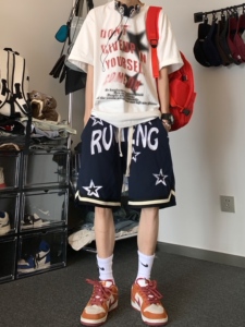 夏季刺绣星星短裤美式宽松男女休闲五分篮球运动裤102B-K5002P35