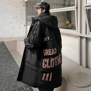 加厚潮英文印花连帽中长情侣款宽松保暖羽绒服男女102B-Y5929P235图片